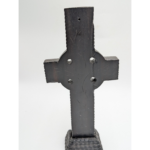 51 - 19th C. Irish bog oak Celtic cross. {33 cm H x 15 cm W x 6 cm D}.