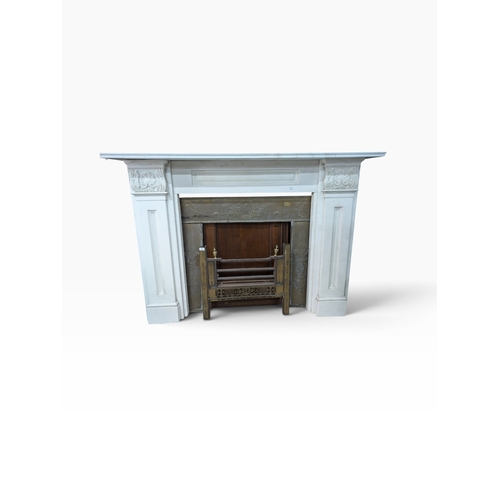 52 - Irish William IV statutory Carrera marble fire surround decorated with carved shell and acanthus lea... 