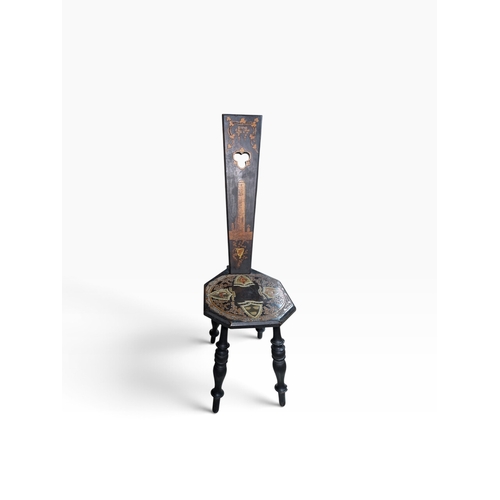 54 - 19th C. Irish Killarney wood arbutus and marquetry spinning chair the back slat inlaid  with Round T... 