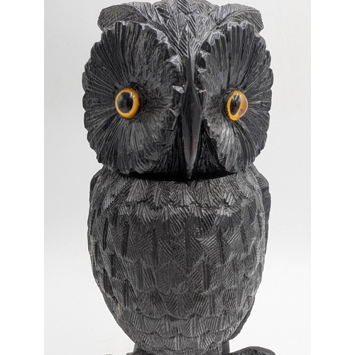 56 - 19th C. Irish bog oak carved Owl. {30 cm H x 12 cm Dia.}.
