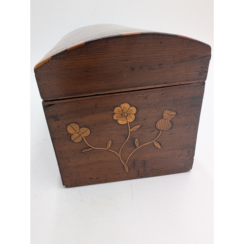 57 - 19th C. Irish Killarney wood arbutus and marquetry dome topped lidded box inlaid with Glena Cottage,... 