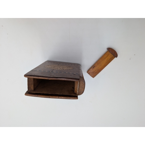 58 - 19th C. Irish Killarney wood arbutus and marquetry Bible box inlaid  with vignettes of Castle and Ha... 