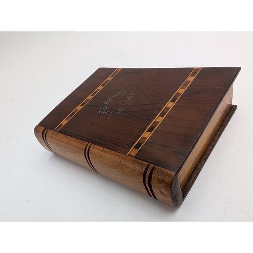 60 - 19th C. Irish Killarney wood arbutus Bible box inscribed with Killarney Lakes. {13 cm H x 9 cm W x 3... 