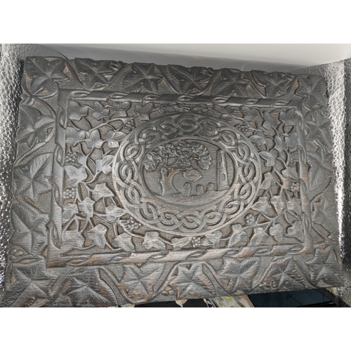 7 - 19th C. Irish box oak box carved with Ivy leaf and depicting graveyard and Round Tower and Abbey.  {... 