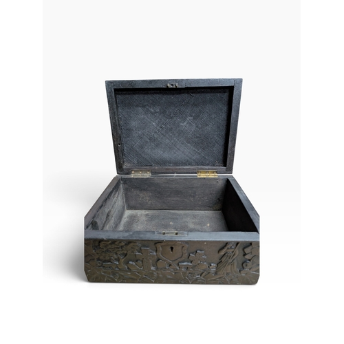 7 - 19th C. Irish box oak box carved with Ivy leaf and depicting graveyard and Round Tower and Abbey.  {... 