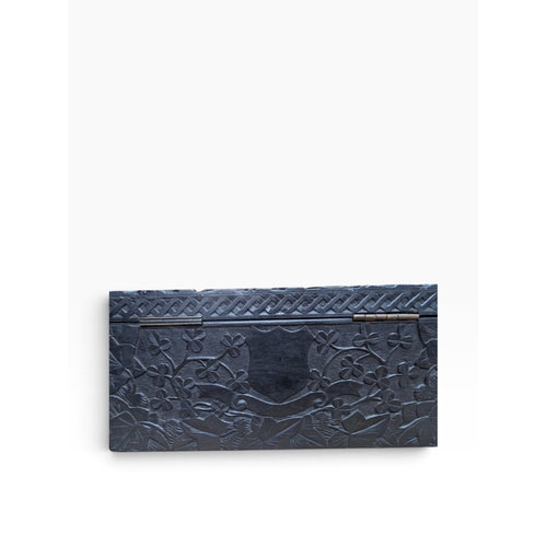 7 - 19th C. Irish box oak box carved with Ivy leaf and depicting graveyard and Round Tower and Abbey.  {... 