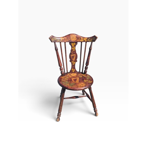 297 - Early 20th C. Irish commemorative poker work chair depicting Harps on turned legs. {78 cm H x 46 cm ... 