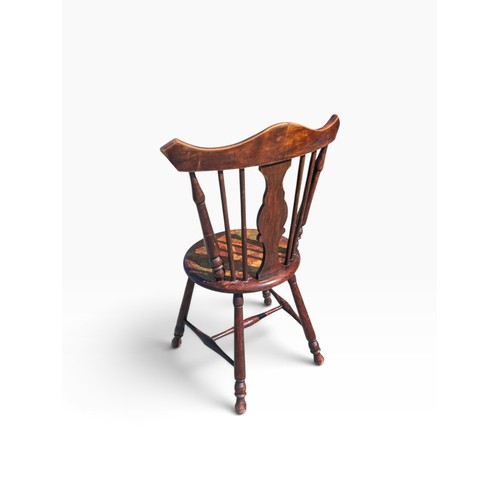 297 - Early 20th C. Irish commemorative poker work chair depicting Harps on turned legs. {78 cm H x 46 cm ... 