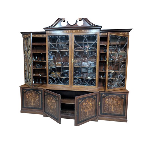 43 - Large Edwardian Irish four door breakfront bookcase salvaged from RMS Celtic has decorative glazing ... 