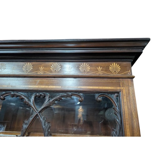 43 - Large Edwardian Irish four door breakfront bookcase salvaged from RMS Celtic has decorative glazing ... 