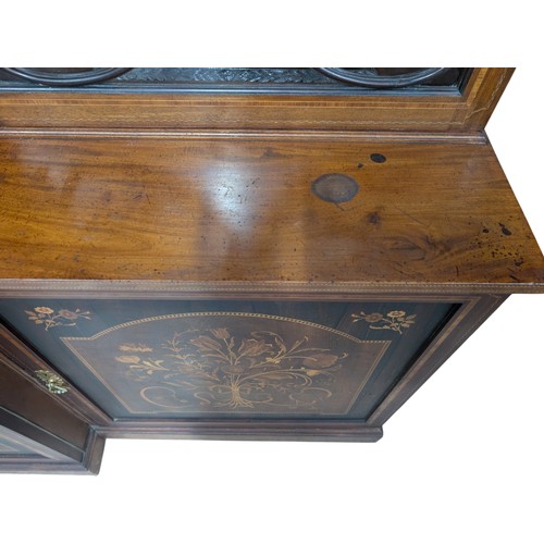 43 - Large Edwardian Irish four door breakfront bookcase salvaged from RMS Celtic has decorative glazing ... 