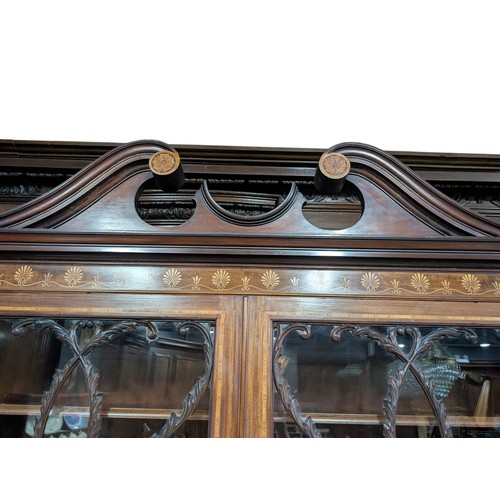 43 - Large Edwardian Irish four door breakfront bookcase salvaged from RMS Celtic has decorative glazing ... 