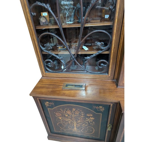 43 - Large Edwardian Irish four door breakfront bookcase salvaged from RMS Celtic has decorative glazing ... 