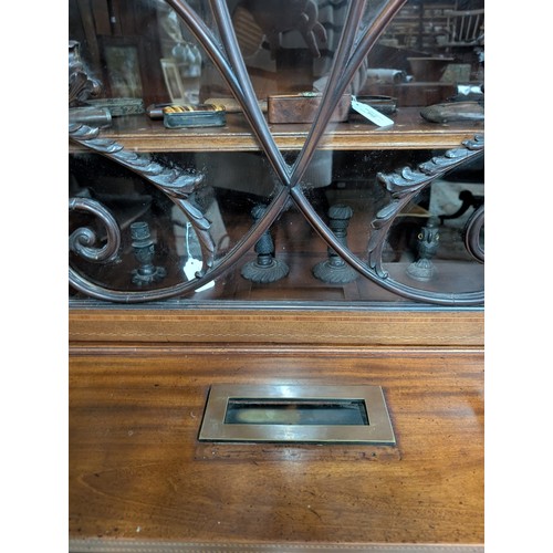 43 - Large Edwardian Irish four door breakfront bookcase salvaged from RMS Celtic has decorative glazing ... 
