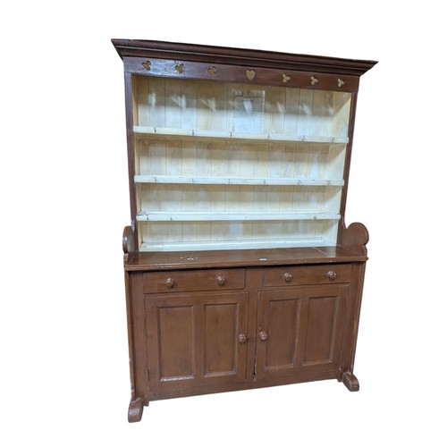 295 - 19th C. Irish painted pine Co Galway dresser decorated with Heart  and Shamrocks with two drawers ov... 