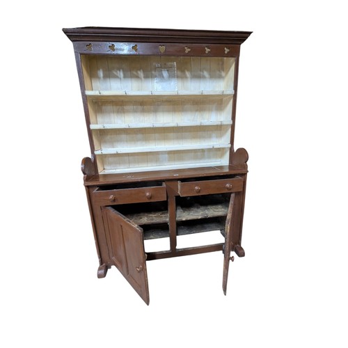 295 - 19th C. Irish painted pine Co Galway dresser decorated with Heart  and Shamrocks with two drawers ov... 