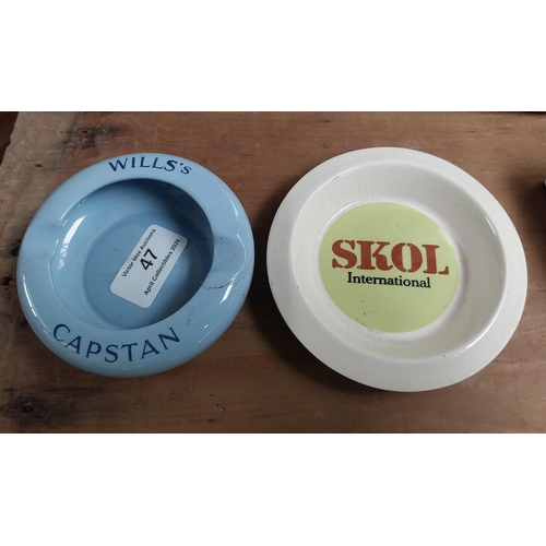 7 - Wills's Capstan Cigarettes ceramic ashtray {3 cm H x 10 cm Dia.} and Skol ceramic ashtray. {2 cm H x... 
