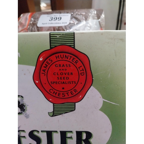 16 - Hunters of Chester Farm Seed Growers celluloid shelf sign. {19 cm H x 28 cm W}.