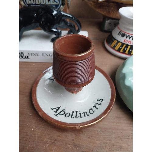 34 - 19th C. Apollinaris ceramic matchstrike by James Green and Nephew London {10 cm h x 12 cm Dia.}. Pla... 