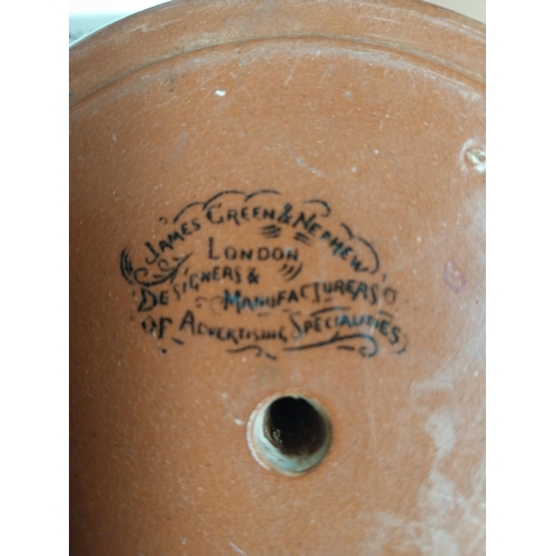 34 - 19th C. Apollinaris ceramic matchstrike by James Green and Nephew London {10 cm h x 12 cm Dia.}. Pla... 