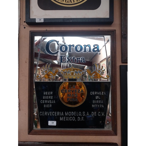 40 - Corona Extra framed advertising mirror. {50 cm H x 42 cm W}.