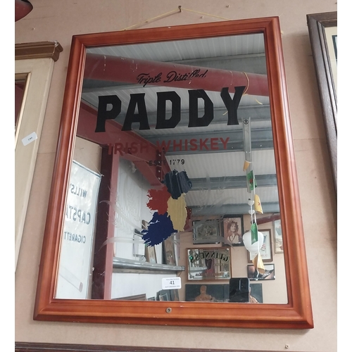 57 - Framed Paddy Irish Whiskey advertising mirror. {69 cm H x 55 cm W}.