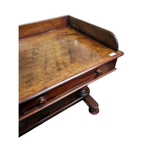37 - William IV mahogany gallery back washstand on turned columns and platform base with two short drawer... 