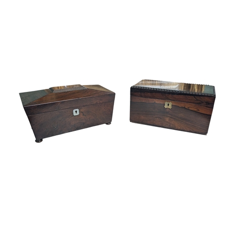 53 - Two Regency rosewood mahogany tea caddies one with original glass mixing bowl. 13 cm H x 31 cm W x 1... 