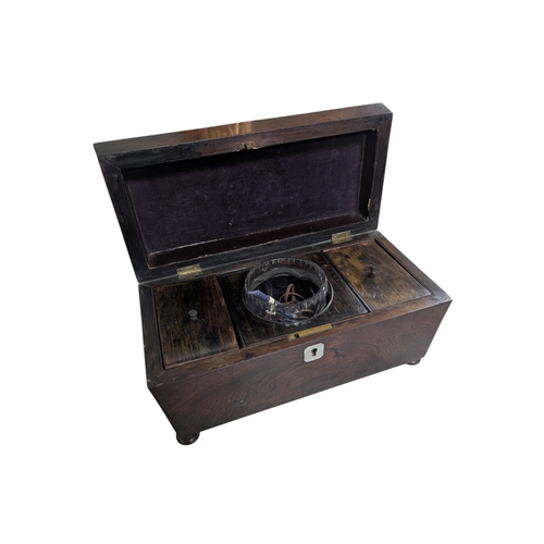 53 - Two Regency rosewood mahogany tea caddies one with original glass mixing bowl. 13 cm H x 31 cm W x 1... 