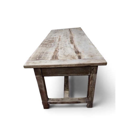 19 - 19th C. pine Country House kitchen table on square legs and single stretcher. {74 cm H x 232 cm W x ... 