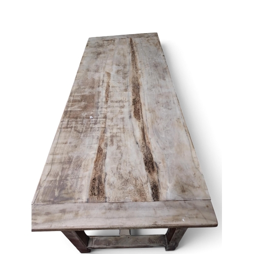 19 - 19th C. pine Country House kitchen table on square legs and single stretcher. {74 cm H x 232 cm W x ... 