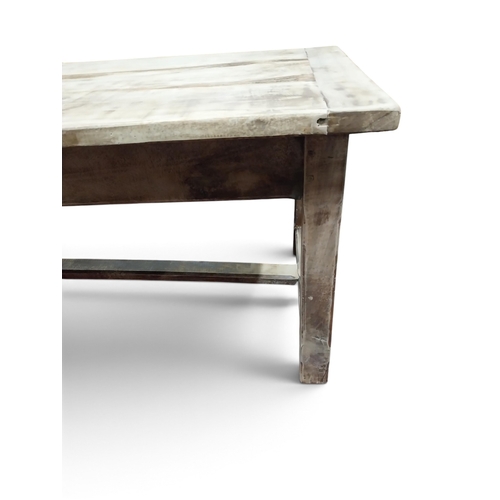 19 - 19th C. pine Country House kitchen table on square legs and single stretcher. {74 cm H x 232 cm W x ... 