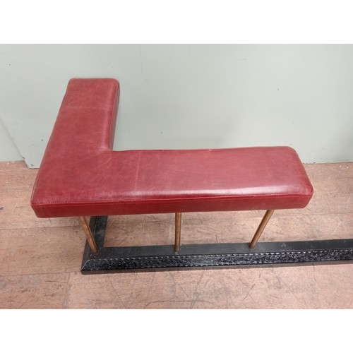 46 - Cast iron and brass club fender.  {H 48cm x W 184cm x D 53cm }. (NOT AVAILABLE TO VIEW IN PERSON).