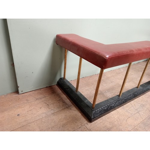 46 - Cast iron and brass club fender.  {H 48cm x W 184cm x D 53cm }. (NOT AVAILABLE TO VIEW IN PERSON).