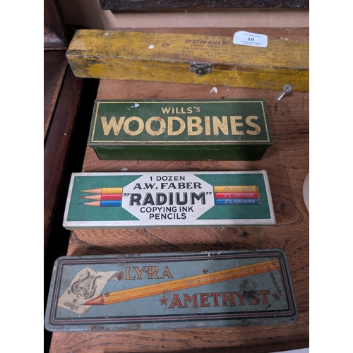17 - Two 20th C. pencil tins - Lyra and A W Faber and Early 20th C. Wills's Woodbine Dominos Tin. {2 cm H... 