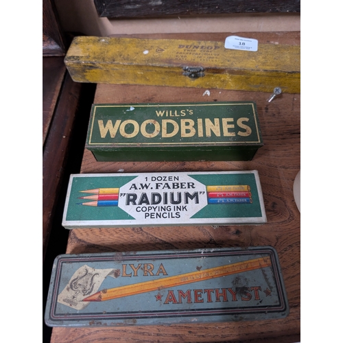17 - Two 20th C. pencil tins - Lyra and A W Faber and Early 20th C. Wills's Woodbine Dominos Tin. {2 cm H... 