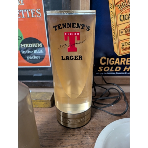 20 - 1970's Tennent's Lager counter light up box. {28 cm H x 10 cm W x 10 cm D}.