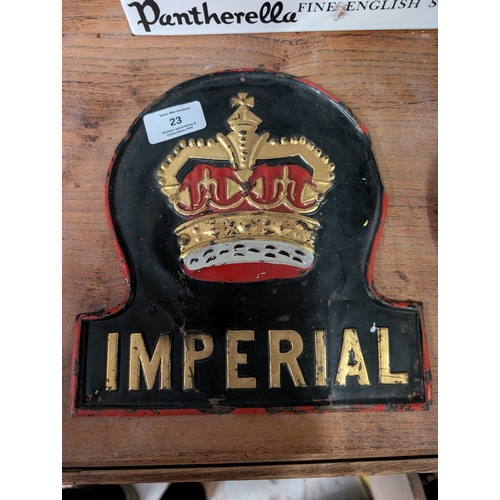 23 - Early 20th C. painted and embossed copper Imperial wall plaque. {22 cm H x 21 cm W}.