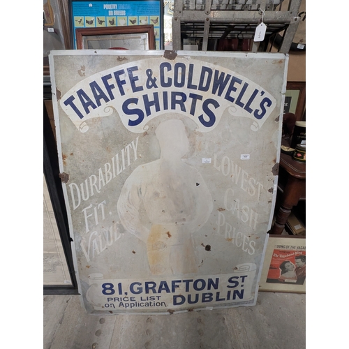 3 - Rare Taaffe and Coldwell's Shirts 81 Grafton Street Dubin enamel advertising sign. {102 cm H x 92 cm... 