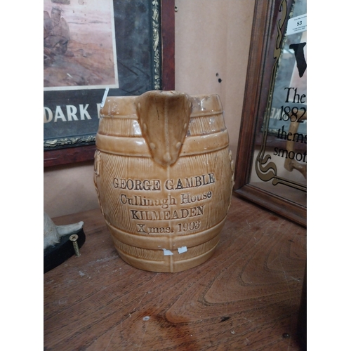 32 - Rare George Gamble Cullinagh House Kilmeaden Christmas 1903 stoneware jug. {19 cm H x 23 cm W x 14 c... 