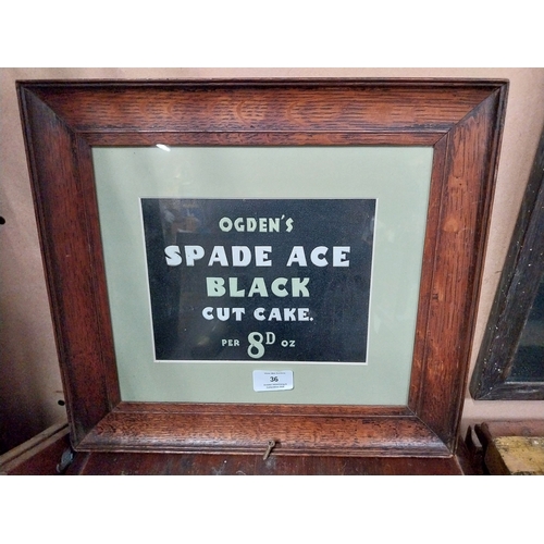 36 - Ogdens Spade Ace Black Cut Cake framed showcard. {37 cm H x 37 cm W}. and Gallaher's De Luxe Cigaret... 
