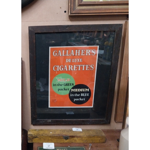 36 - Ogdens Spade Ace Black Cut Cake framed showcard. {37 cm H x 37 cm W}. and Gallaher's De Luxe Cigaret... 