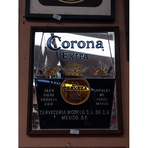 40 - Corona Extra framed advertising mirror. {50 cm H x 42 cm W}.
