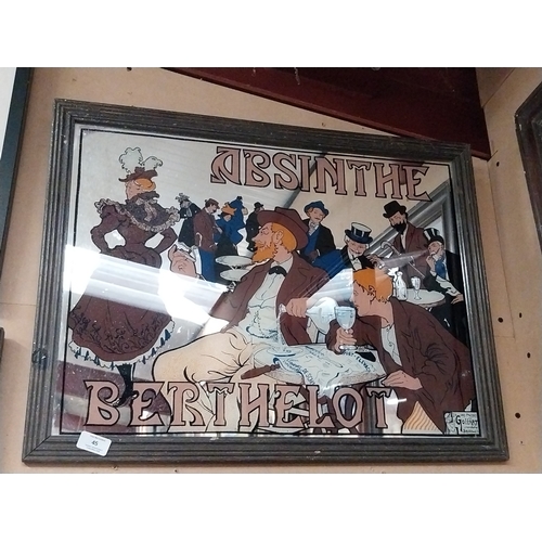 45 - Absinthe Berthelot framed advertising mirror. {51 cm H x 65 cm W}.