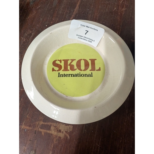 7 - Wills's Capstan Cigarettes ceramic ashtray {3 cm H x 10 cm Dia.} and Skol ceramic ashtray. {2 cm H x... 