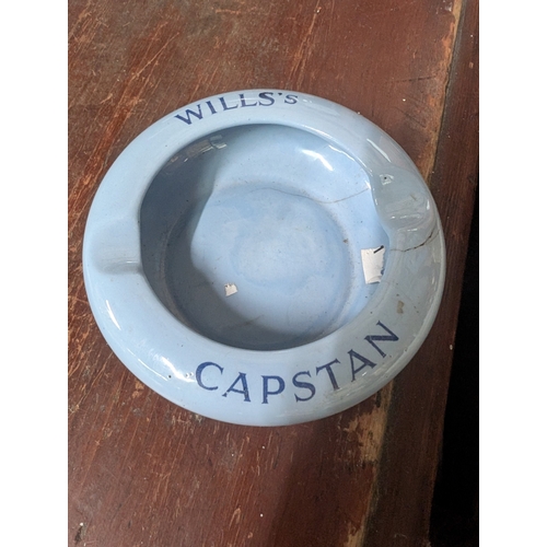 7 - Wills's Capstan Cigarettes ceramic ashtray {3 cm H x 10 cm Dia.} and Skol ceramic ashtray. {2 cm H x... 