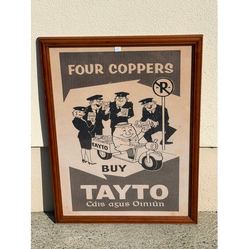 4 - Framed black and white Tayto bi lingual pictorial advertising print. {65cm H x 48cm W}