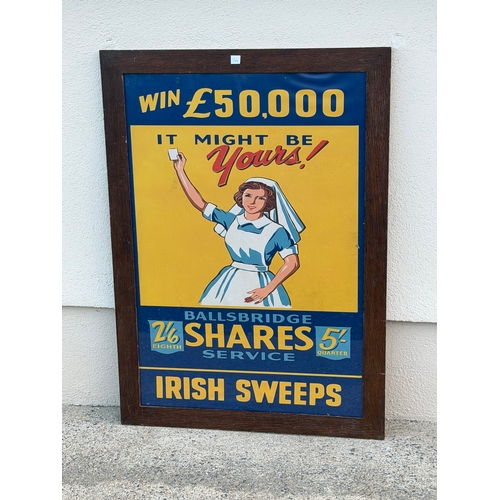 48 - Irish Sweepstake Shares Ballsbridge Service pictorial advertising sign. {89cm H x 63cm W}