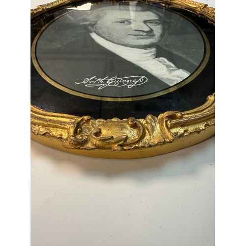 28 - Early 19th C. reverse painted on glass image of Arthur Guinness with 23 carat gold border {40cm H x ... 