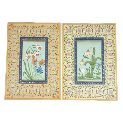 28 - A pair of Mughal style flower pictures, early 20th Century, India.

Of vertical composition goache o... 